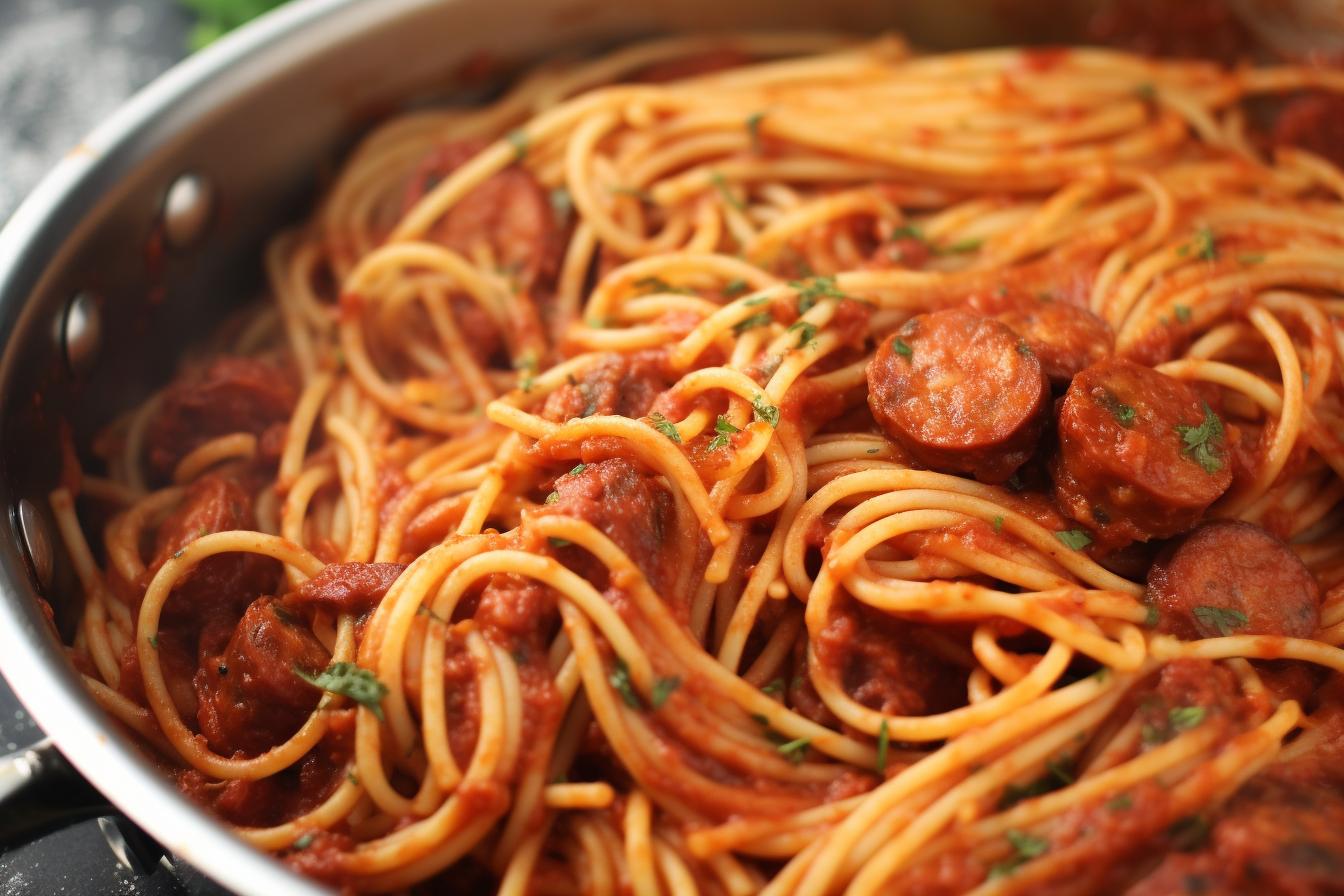 smoked sausage and spaghetti