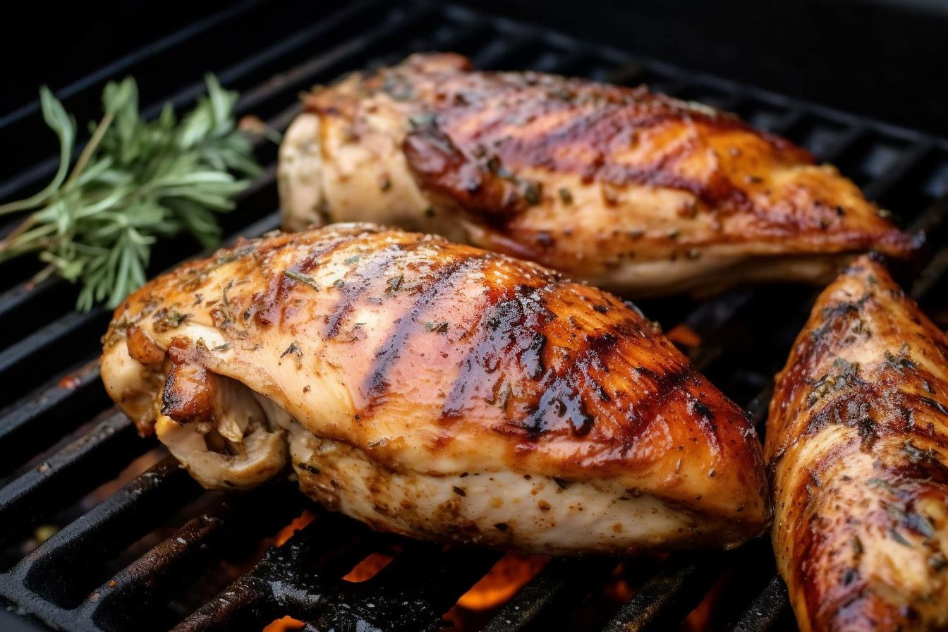 chicken breast with bone on the grill