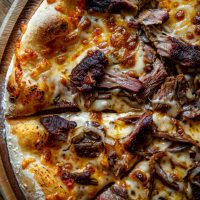 smoked brisket and cheese pizza
