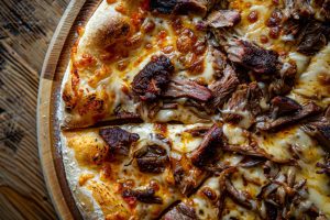 smoked brisket and cheese pizza