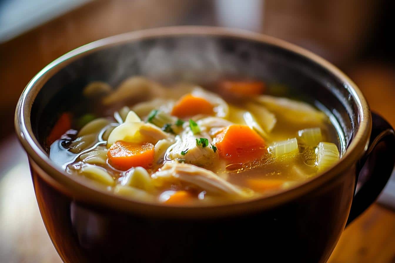 chicken noodle soup in a dutch oven
